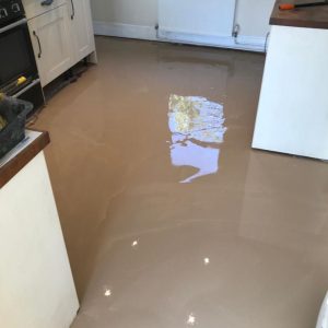 Freshly poured floor screed in kitchen β building work by Fen Developments